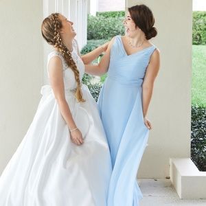 Sky Blue Bridesmaid's Dress V-neck